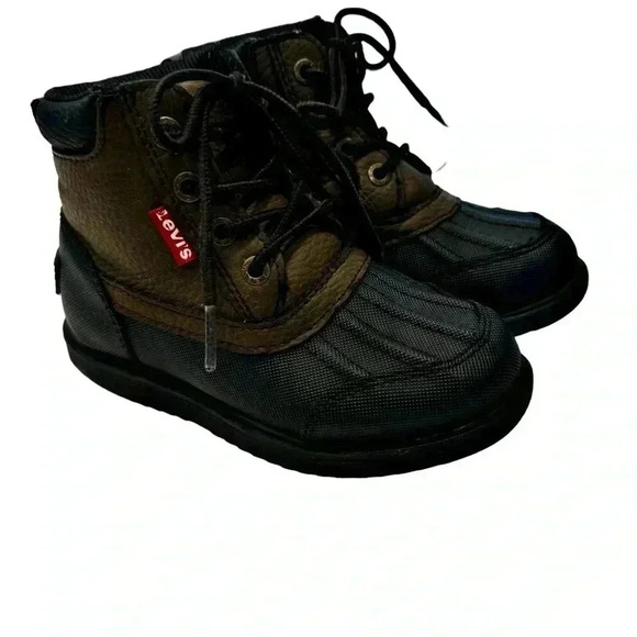 Levis Boots Kids 12 Brown Black Snow Rain Work Laceup Childrens Boys Girls - Picture 1 of 9